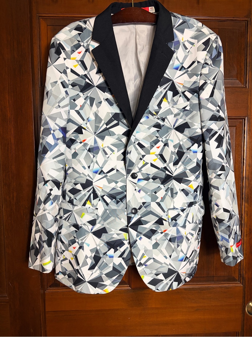Shinesty Mens Diamond Crystal Geometric Blazer Tuxedo Jacket Like New Size 44